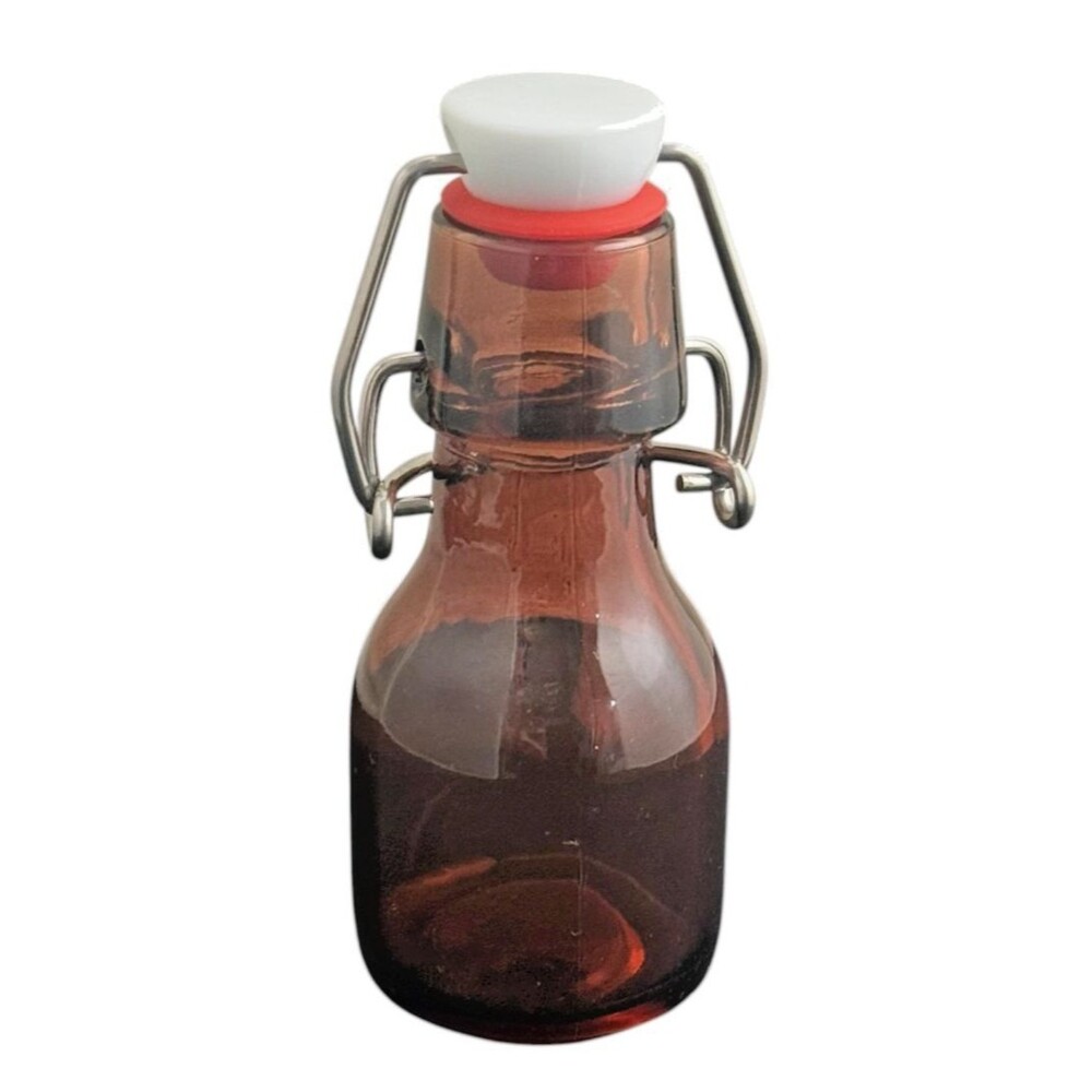 Tessco Amber Glass Bottle Mini Swing Top Flip Wire Cap Airtight Reusable LOT 5